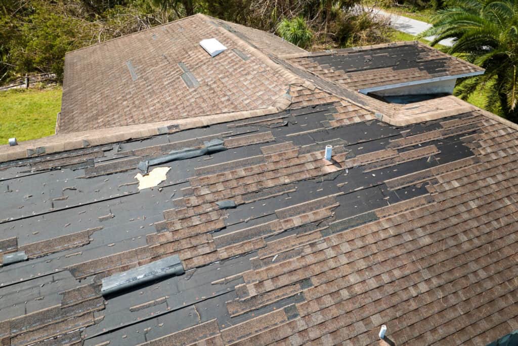 damaged roof needing full replacement