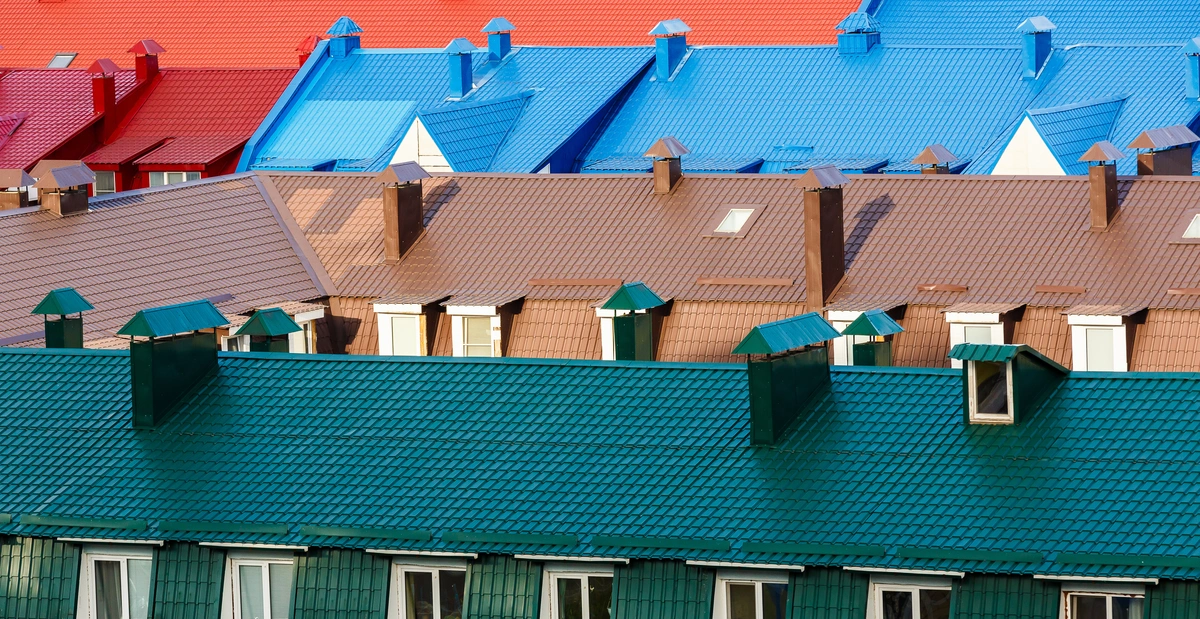 buildings with colorful sidings and roofs