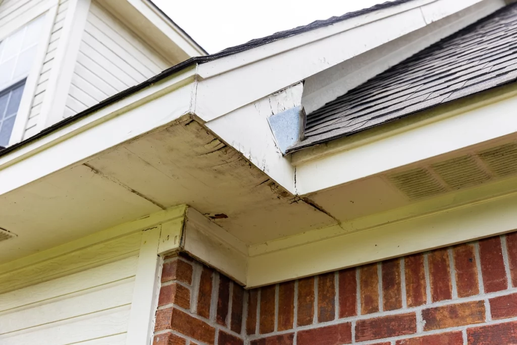 close up of a damaged soffit