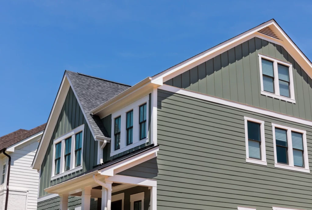A house exterior from a low angle
