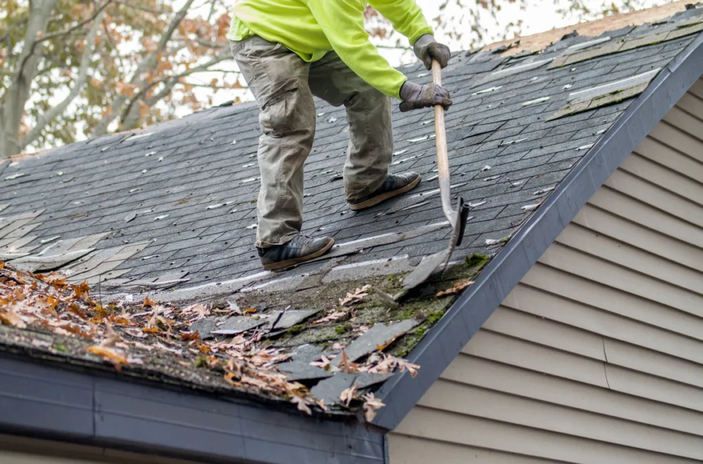 pulling up asphalt shingles -tear off roof