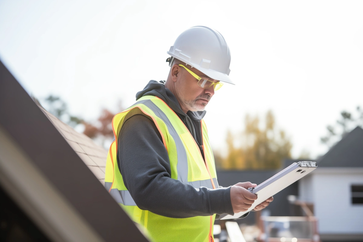 roofer looking at a clipboard