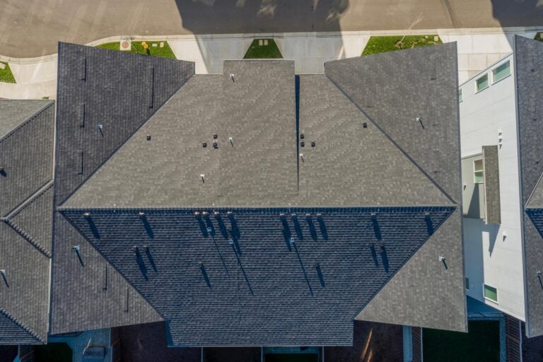 composition shingles-arial view of a residential home with composite shingles