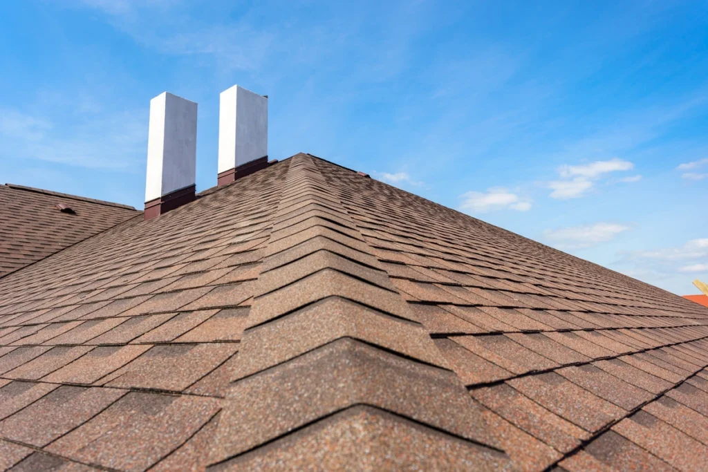 angled view of ridge cap shingles on a home in bexley, oh