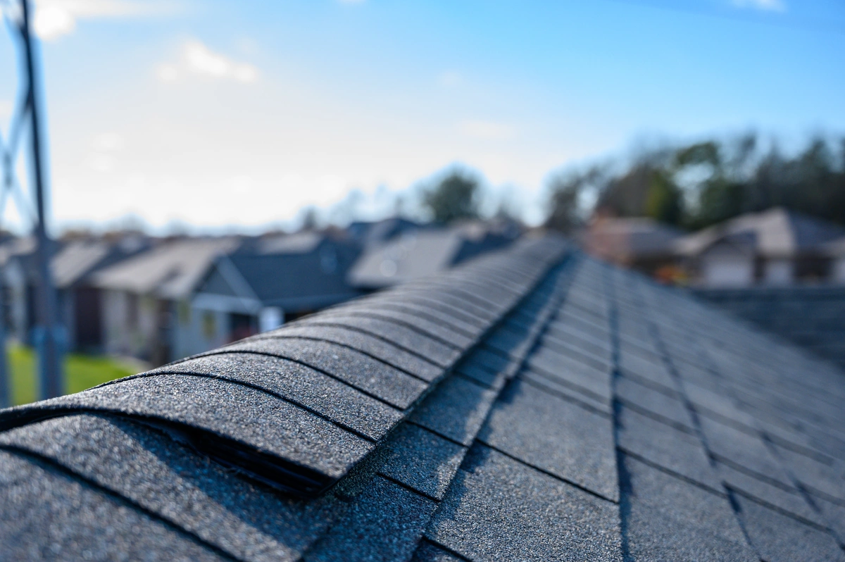 close up image of ridge cap shingles on a home in plain city, ohio