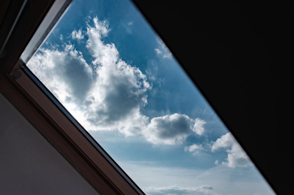 skylight flashing-internal view of a skylight looking out at the sky