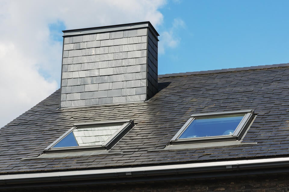 skylight flashing-shingle roof with 2 skylights and visible flashing