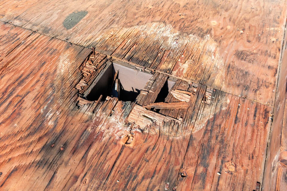 roof decking-damage to roof sheathing