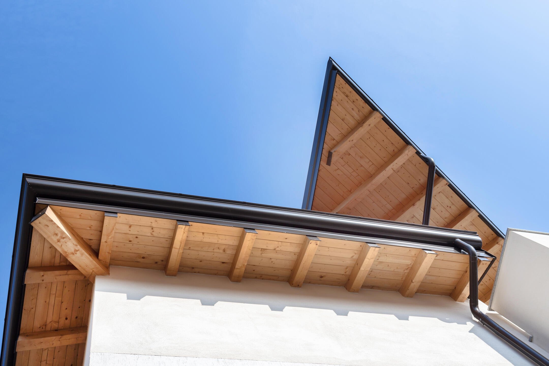 roof overhang-white sided house with exposed roof eaves