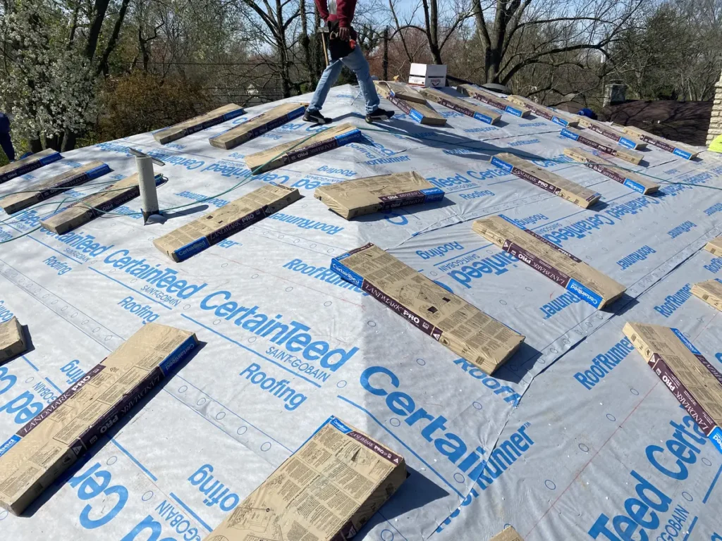 certainteed underlayment on a roof during roof replacement by Best Exteriors